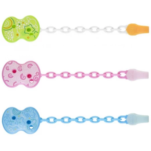 Chicco Clip With Chain Mixed Colours, Orange, Blue or Pink - أزرق