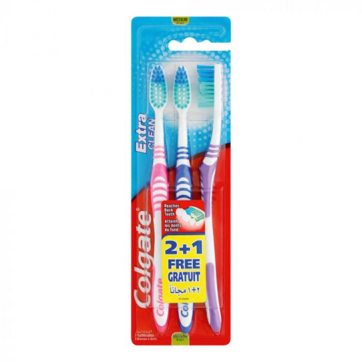 Colgate Toothbrush Extra Clean Medium + 1 Free,  Assorted Colors