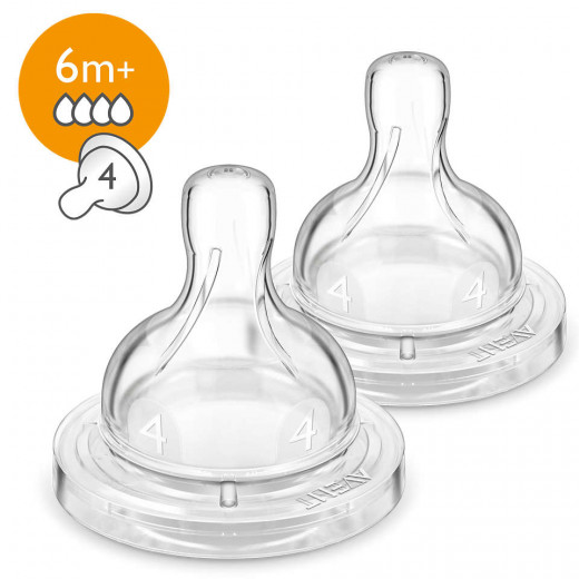 Philips Avent Classical Bottles 4 Hole Fast Flow Teat, 6m+ (Pack of 2)