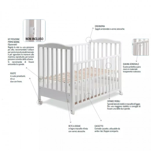 Italbaby Flash Ivory Wooden Cot, White