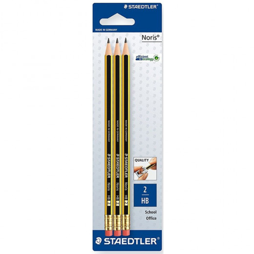 Staedtler Noris HB Pencils With Eraser Tips, Pack of 3 Pencils