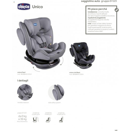 Chicco Car Seat Unico -36Kg - Grey