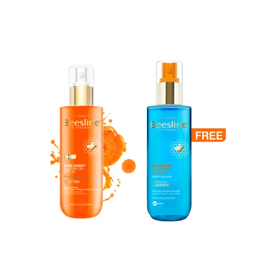 Beesline Pure Carrot Suntan Oil Spf 10 + Free After Sun Cooling Lotion