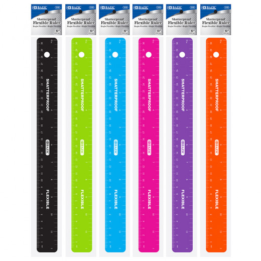 Bazic Shatterproof Flexible Ruler, Assorted Colors,30 Cm