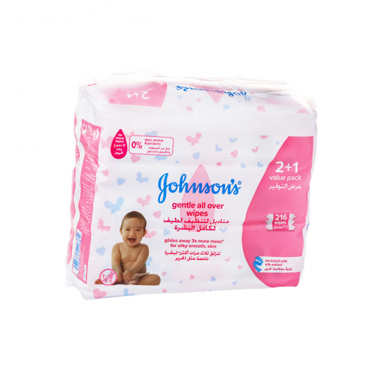 Johnson's Gentle All Over Baby Wipes 216 Wipes, 2+1