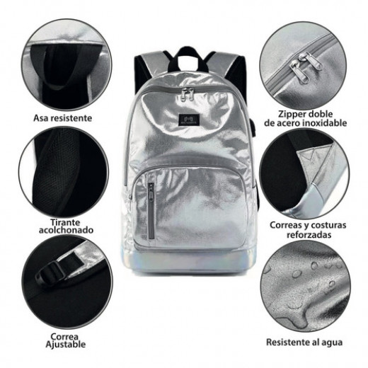 Fashion Shiny Backbag Set - Silver