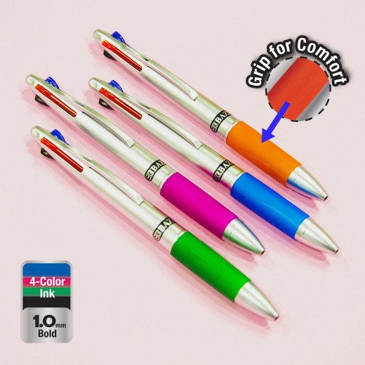 قلم لينكس فضي 4 ألوان مع مقبض (2 قلم/علبة )  من بازيك