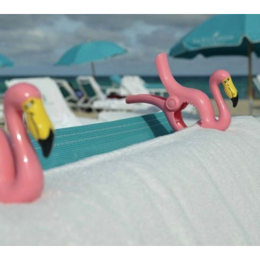 O2COOL Boca Clips Beach Towel Holders - Flamingo