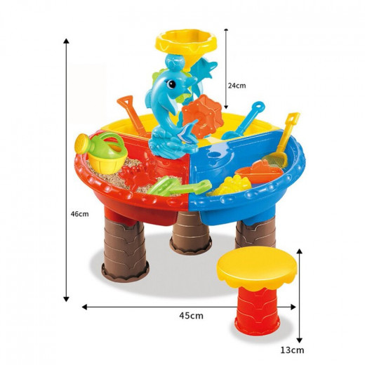 طاولة بلاستيك رمل وماء دائرية بغطاء 23 قطعة دولفين