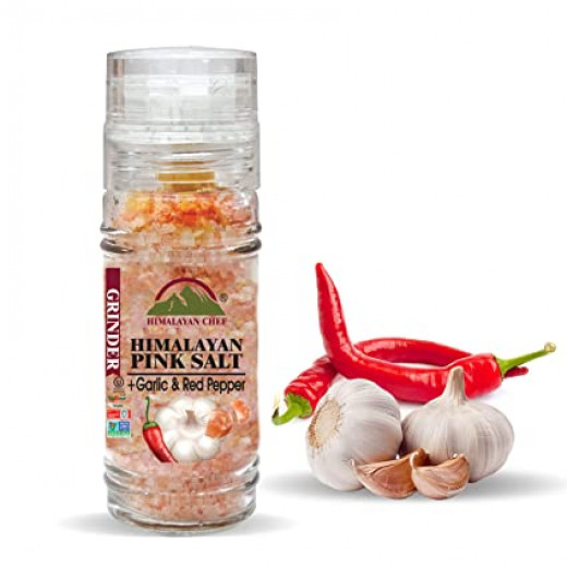 Himalayan Chef Pink Salt with Garlic & Red Pepper Grinder 100 g