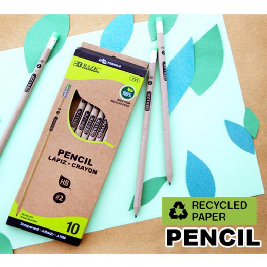 Bazic Recycled Newspaper Pencil Pre-sharpened (10/Pack)
