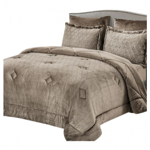 Nova home landers 3d embossed velvet flannel winter comforter set brown twin size