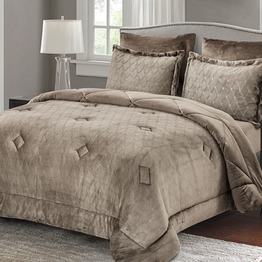 Nova home landers 3d embossed velvet flannel winter comforter set brown twin size