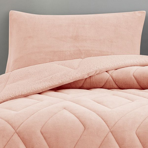 Nova home essentials velvet flannel to sherpa winter comforter rose king