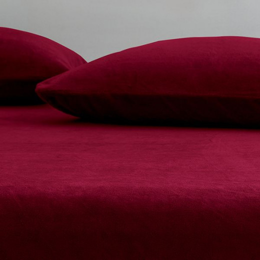 Nova home warm fit winter microfleece fitted sheet set, burgundy, queen size