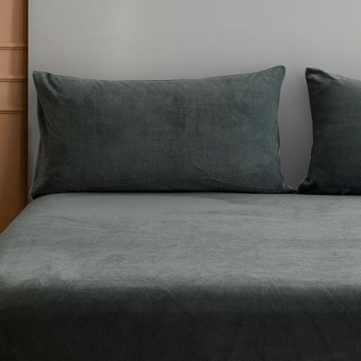 Nova home warm fit winter microfleece fitted sheet set, grey, king size