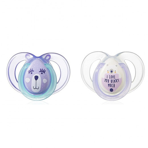 Tommee Tippee Night Soothers 6-18 month, (2 Piece),Light Purple