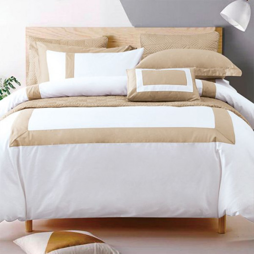 Nova Home Hotel Patch Duvet Cover Set, Cotton, 330 Thread Count, 7 Pieces, King Size, White & Gold Color