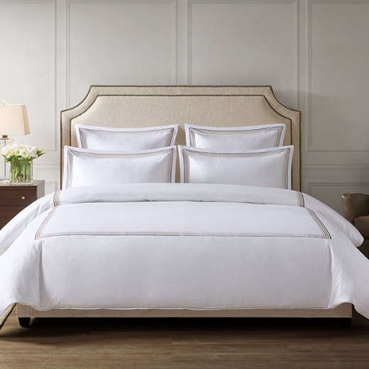 Nova Home Cruise Duvet Cover Set, Cotton, 600 Thread Count, White & Beige Color, King Size