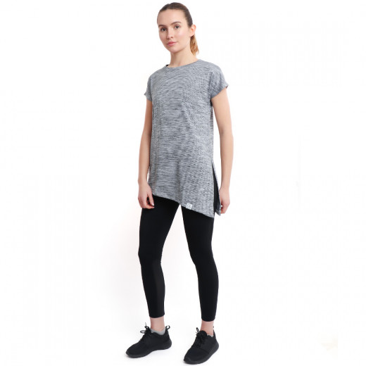 RB Women's Side High-Low T-Shirt, Medium Size, Striped Black & White Color