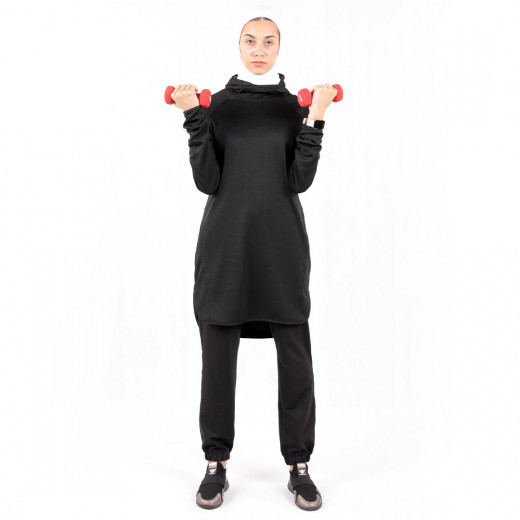 RB Women's Mid-length Running Hoodie, Medium Size, Black Color