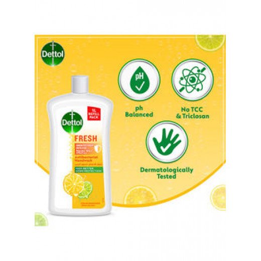 Dettol Fresh Handwash Liquid Soap Refill Citrus And Blossom Fragrance Orange, 1L