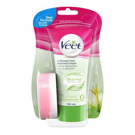 Veet In-Shower Silk and Fresh Hair Removal Cream for Dry Skin, Body and Legs, 150 Ml