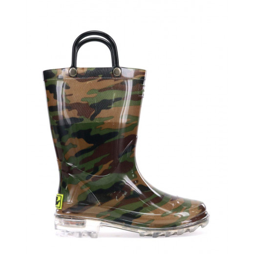 Western Chief Kids Camo Lighted Rain Boots, Green Color, Size 27