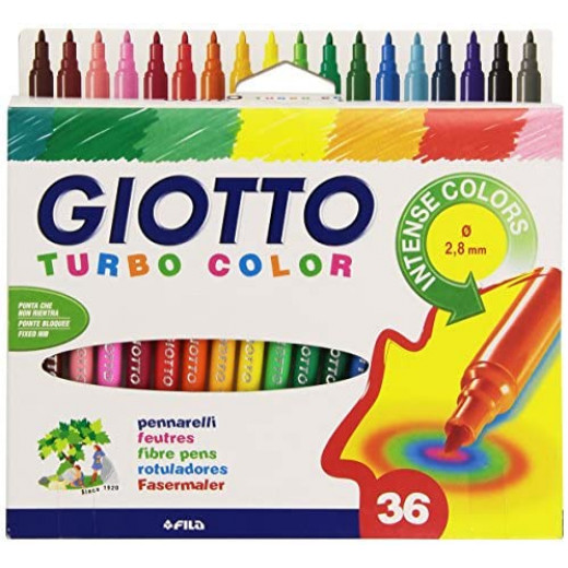 Giotto Turbo Color Fibre Pens, 36 Colours