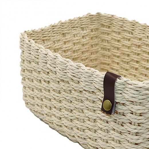 Weva cosmopolitan faux rattan storage basket, ivory