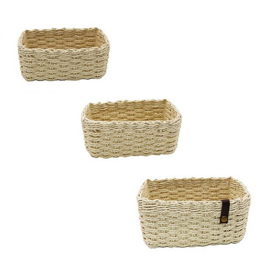 Weva stack faux rattan storage basket set, ivory color, 3 pieces