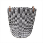 Weva ridger cotton laundry basket with leather handle, grey