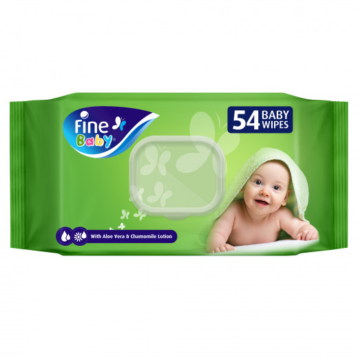 Fine Baby Wet Wipes, With Aloe Vera & Chamomile Lotion, 54 Wipes