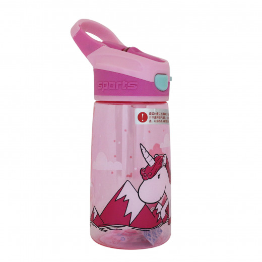 Sports Water Bottle With Straw Lid and Handle, Unicorn Design, 400 Ml