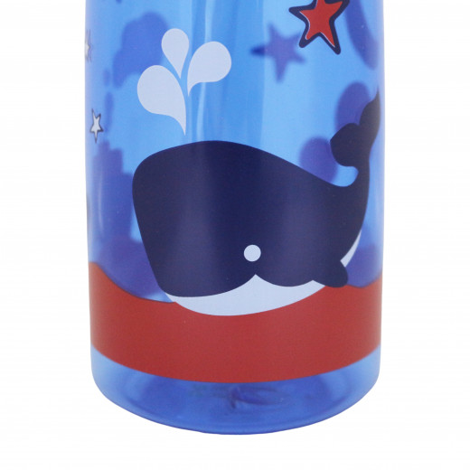 زجاجة ماء رياضية مع غطاء مصاصة ومقبض، بتصميم الحوت , 400 مل