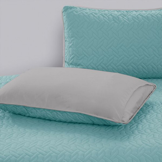 Nova home cross double face bedspread set, turquoise and silver color, king size, 4 pieces 270x250 cm