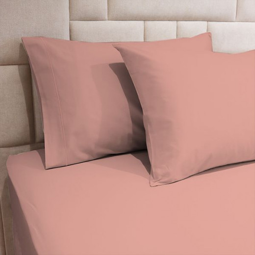 Fieldcrest plain fitted sheet set, cotton, old rose color, king size, 3 pieces