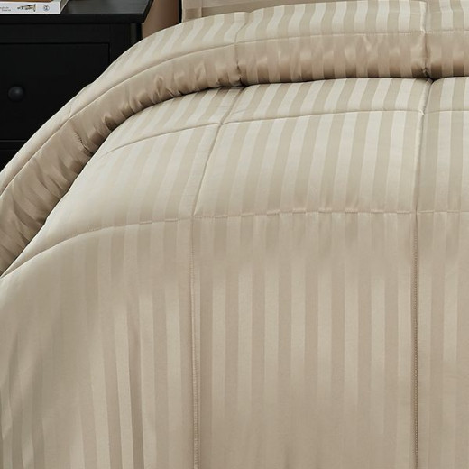 Nova home ultrastripe hotel style comforter set, sand color, twin size, 4 pieces