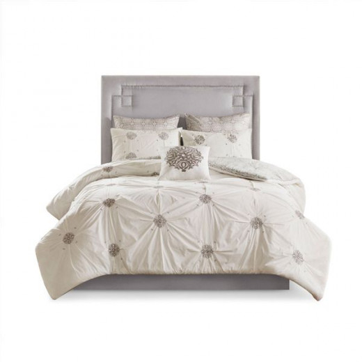 Nova home malia embroidered comforter set, ivory color, king size, 7 pieces