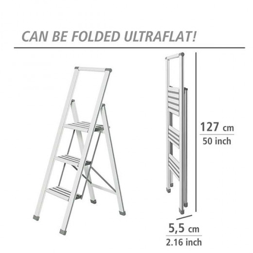 Wenko Aluminum Design Folding Stepladder 3-Step Household Ladder, Aluminum, Sliver