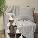 Nova Home Marled Hand Knitted Throw With Tassels, Grey And Natural Color