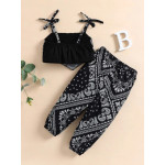 Baby Paisley Print Bow Shoulder Bandana Hem Crop Cami Top and Pants