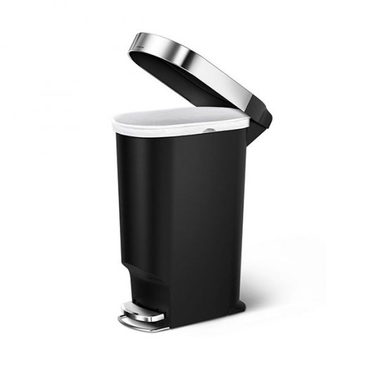 Simplehuman Slim Plastic Pedal Trash Bin With Liner Rim, Black Color, 40 Liter