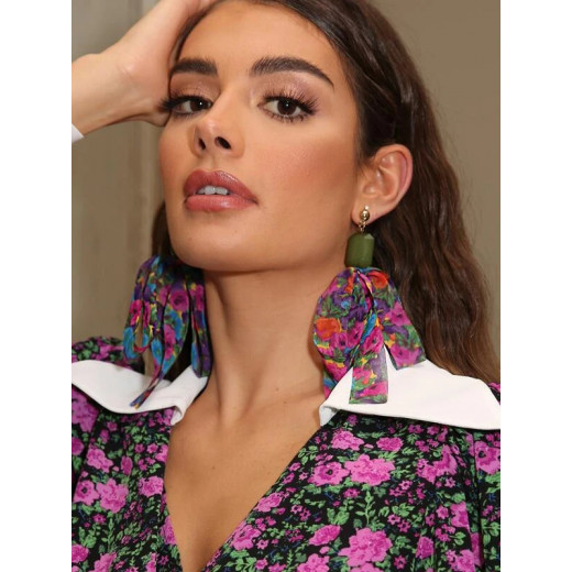 Flower Pattern Scarf Charm Drop Earrings