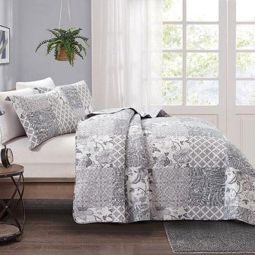 Nova Bed Spread 3 Pieces Set Percy, Gray Color