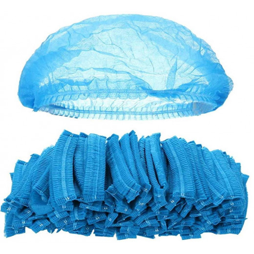 قبعات شعر مرنة للاستعمال مرة واحدة, باللون الأزرق, 100 قطعة