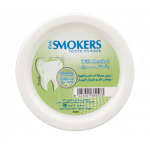 Eva Smokers Cleaning Whitening Teeth Powder, Menthol Flavor 40 Gram