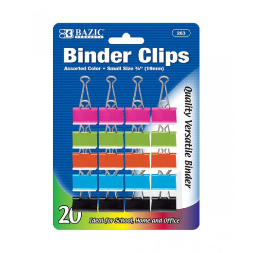 Bazic Binder Clip, Assorted Color, 20 Pieces