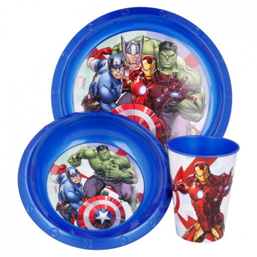 Marvel Easy Set Dinnerware, Avengers Rolling Thunder Design, 3 Pieces