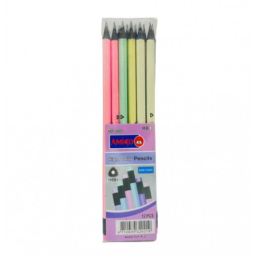 Amigo High Quality Pencils, Assorted Colors, 12 pieces